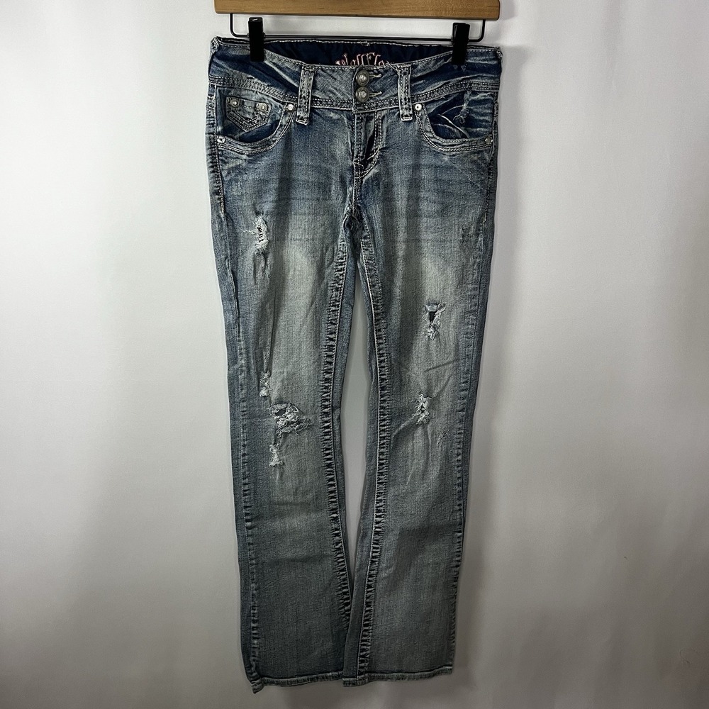 Y2K Wallflower Jeans Women Sz 5 Light Wash Distressed Low Rise Bootcut Flared‎